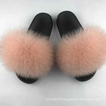 wholesale unisex colorful pink real fox furry slippers for women,fur sandals slides slippers,Fashion Fur Slippers